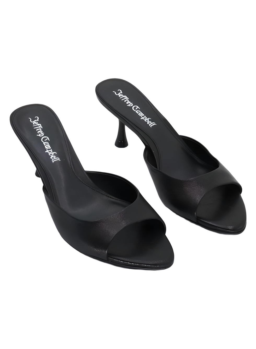 Jeffrey Campbell Spy-Kid Black Leather Heeled Mules Size 7.5M